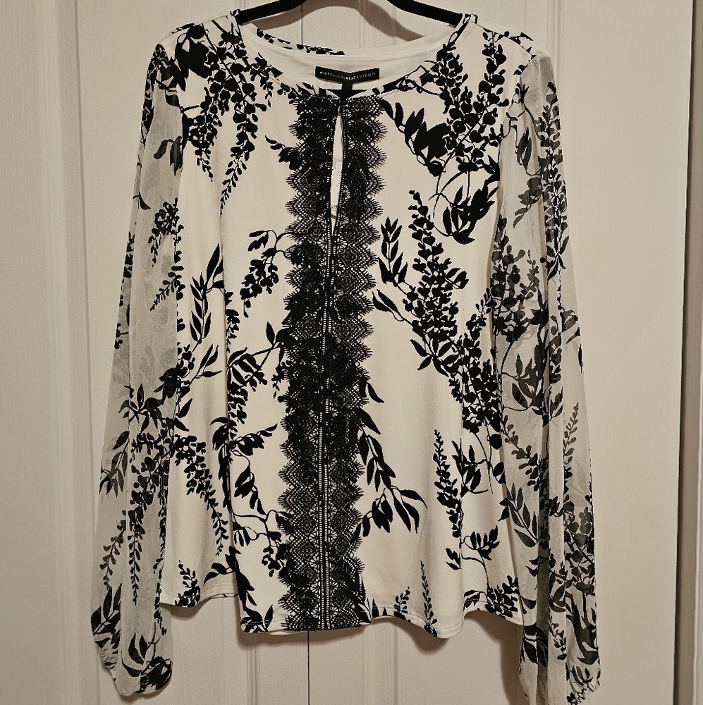 NWT white house black market long sleeve matte jersey top with floral print